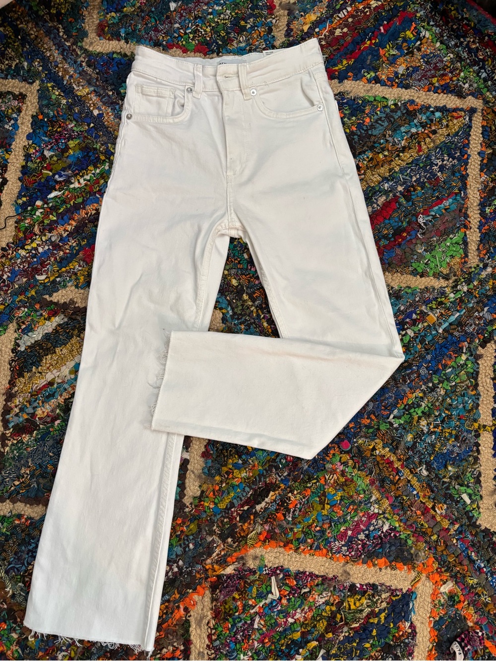 NWT Zara Crop Flare White Denim